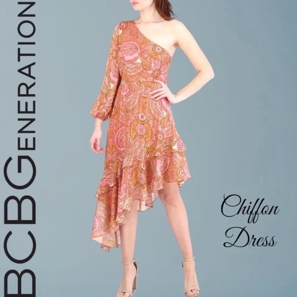 asymmetric neckline dress pattern BCBGMAXAZRIA Asymmetric Lace Gown – Amour Boutique main image 1
